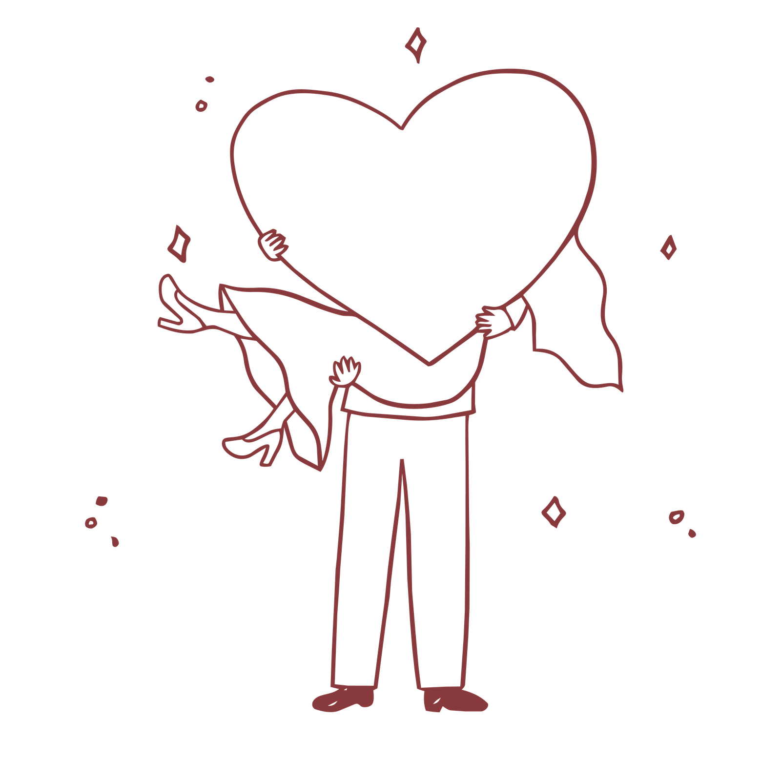 Ilustración de línea de la pareja abrazada sosteniendo un corazón